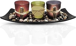 Urban Deco Natural Candlescape Set 3 Decorative Candle Holders, Rocks and Tray Tea