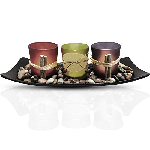 Urban Deco Natural Candlescape Set 3 Decorative Candle Holders, Rocks and Tray Tea