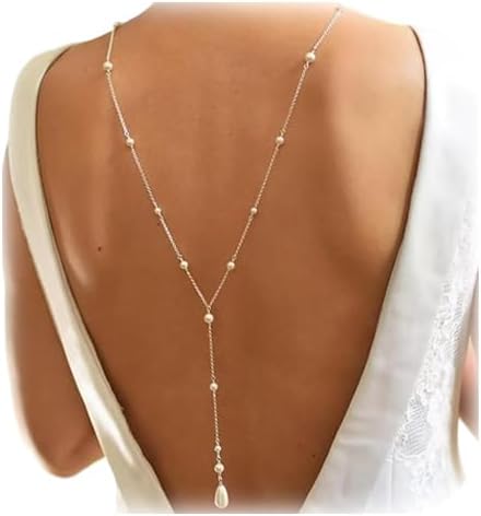 Long Pearl Bead Back Chain Necklace for Backless Dress Bridal Wedding Pearl Backdrop Festival Body Chain Jewelry for Women