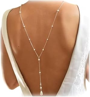Long Pearl Bead Back Chain Necklace for Backless Dress Bridal Wedding Pearl Backdrop Festival Body Chain Jewelry for Women
