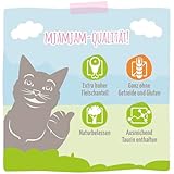 MjAMjAM - Premium Nassfutter für Katzen - saftiges Huhn und Wildlachs, 6er Pack (6 x 400 g), getreidefrei mit extra viel Fleisch