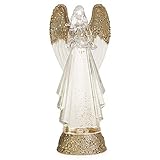 Roman 12.75-Inch Lighted Swirl Angel with Gold Wings Confetti Lites – USB-Powered Tabletop Christmas Decoration – Sparkling Holiday Accent with LED Lights