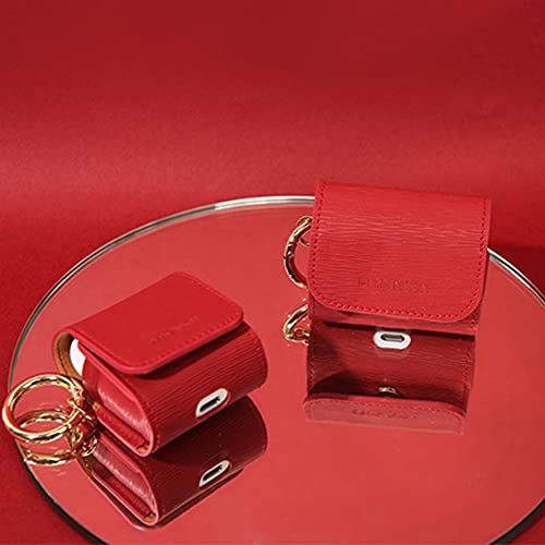 Design Skin Leather Pouch With Magnetic Snap And Keychain Compatible With Airpods Pro (2019) Airpods 3 (2021) Airpods Pro 2 (2022) - Wave (Red) #TOP4