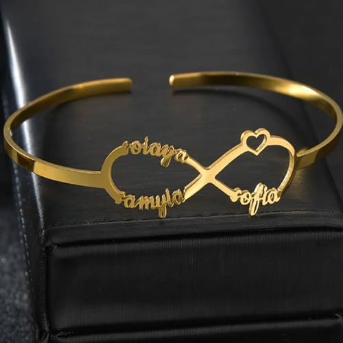 JINMA Personalized Infinity Name Bracelet, Custom Engraved Bangle with 1-6 Names, Adjustable Open Cuff Bracelet for Women, Gold/Silver/Rose Gold Jewelry — view 5