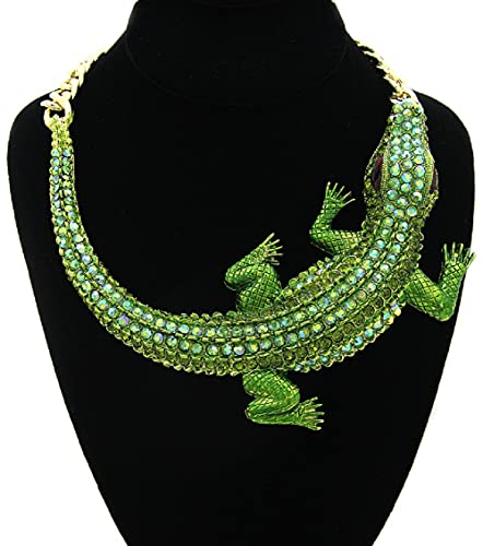 Galham - Huge Fashion Green Iced Out Crocodile Pendants Chunky Statement Necklace #TOP1