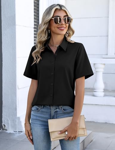 Image of Zeagoo Button Down Shirts for Women Short Sleeve Collared Tops Dressy Casual V Neck Blouses