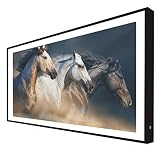 Cuadro con Marco de Madera Lacada en Negro Retroiluminado Caballos