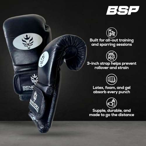 Image of Benavidez Hook-and-Loop Mexican Leather Boxing Gloves - Triple-Density Gel Padding, Pre-Broken-in Fit, 3-in Wrist-Lock All-Purpose Training & Sparring - 14 oz