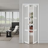 30"x80" French Pivot Door, 3-Lite Frosted Glass Panels & Hardware Kit, Interior Pantry/Laundry/Closet Door, Solid MDF Wood with Water-Proof PVC Surface French Doors, Easy Install, White