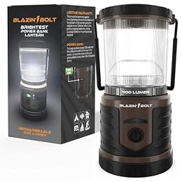 Blazin Bolt Rugged USB Rechargeable Lantern | 6000mAh Power Bank | 400 Lumen | 400 Hours of Light | 6 Modes | Camping, Emergency, Power Outage, Storm, Blizzard, Hurricane Survival