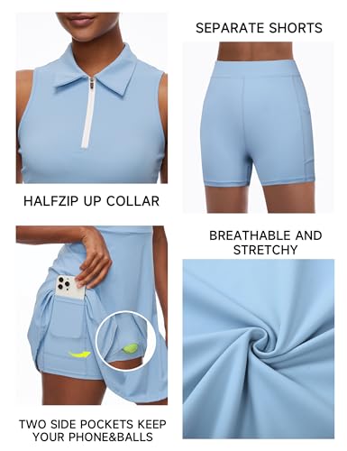 Image of Fengbay Tennis Dress for Women,Golf Dresses with Built in Shorts with 4 Pockets for Sleeveless Athletic Workout Dress