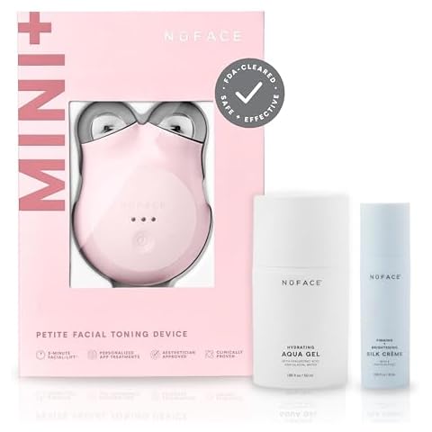 NuFACE MINI+ Microcurrent Facial Device Kit - FDA Cleared Face Sculpting & Skin Tightening Device to Contour, Lift & Tone + Microcurrent Gel Activator & Silk Creme - Sandy Rose Cover