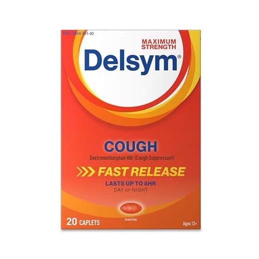 Maximum Strength Delsym Cough Suppressant, Fast Release Caplets, Lasts up to 8 Hour Day or Night, 20 Count