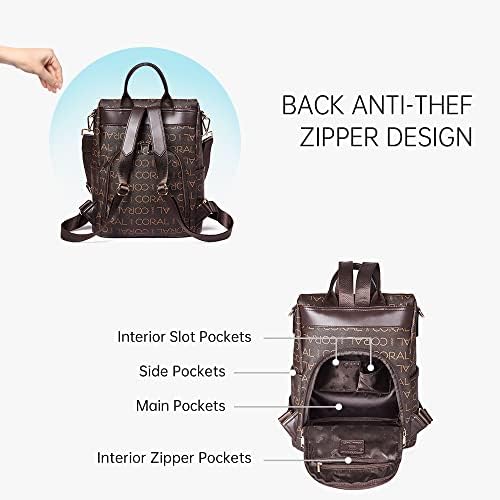 CORALDAISY Backpack Womens,Fashion Ladies Rucksack Anti Theft Leather Backpacks Waterproof Travel Back Pack School Bags Handbag Shoulder Bag Casual Daypacks