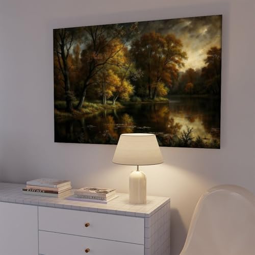 ANFOTCM Impression sur toile vintage avec paysage de rivière d'automne foncé - Cottagecore - 60 x 90 cm – vue 7