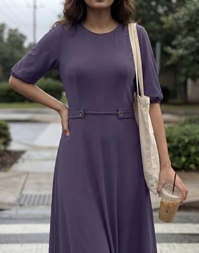 Image of Selvia Women's Lycra Half Sleeve Round Neck A-line Western Dress