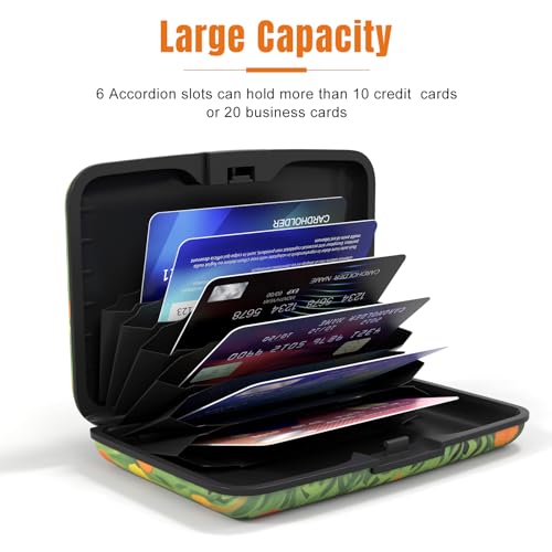 Image of Rimilak Aluminuml Credit Card Holder, Mini Credit Card Wallet RFID Blocking Slim Metal Hard Case for Women Men, Green Grass Cat