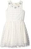 BTween Big Girls' Windowpane Crochet Skater Dress with Embellished Jewel Neck