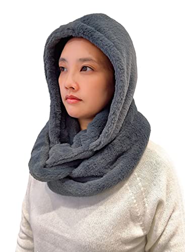 Lina & Lily Bufanda infinita con capucha de piel sintética mujer invierno (Gris Oscuro)