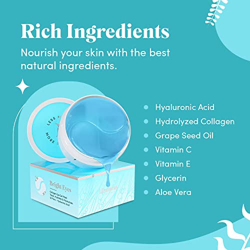 Hydra Blue Collagen Under Eye Gel Mask - Bright Eyes Anti Aging Treatment For Dark Circles, Puffy Eyes, Bags, Fine Lines - 30 Pairs (60 Total Patches) #TOP3