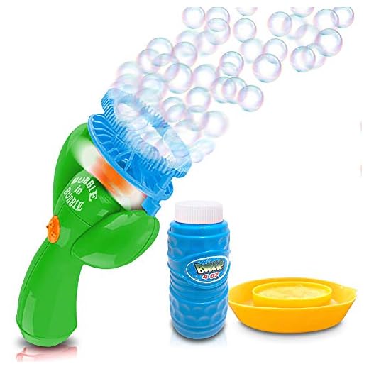 ArtCreativity Double Bubble Blower Fan - Battery-Operated Bubbles Blaster - 4oz Solution and Dipping Tray Included - Fun Bubble Blowing Shooter for Boys and Girls, Great Outdoor Summer Game - Green