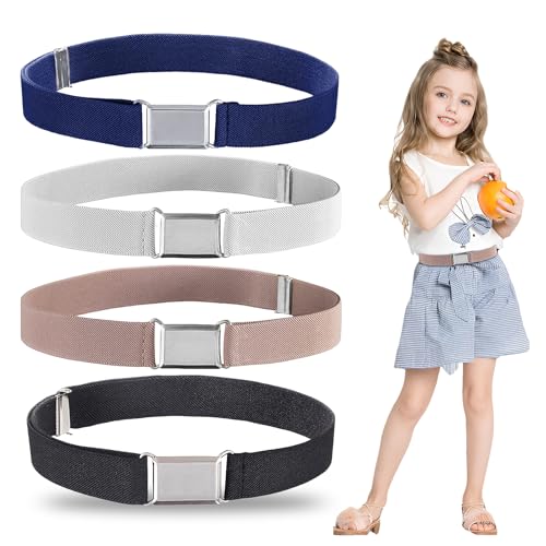 NCOALE Lot de 4 Ceinture élastique Femme avec Boucle Carrée Réglable pour Garçons et Filles (4 Couleurs)