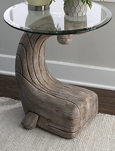 Powell Peabody Whale Brown Driftwood Accent Table with Glass Top