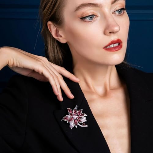 Image of Sparkling Rhinestone Flower Brooch Pin Premium Blue Purple Crystal Flower Brooch Lapel Pins Vintage White Rose Broochs Clothes Hat Bag Dress Clothing Jewelry for Women