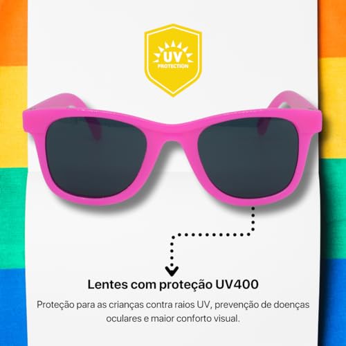 Óculos Infantil Wf Clássico MADU Escuro, Proteção UV400, Para Festa e Aniversário (Rosa)