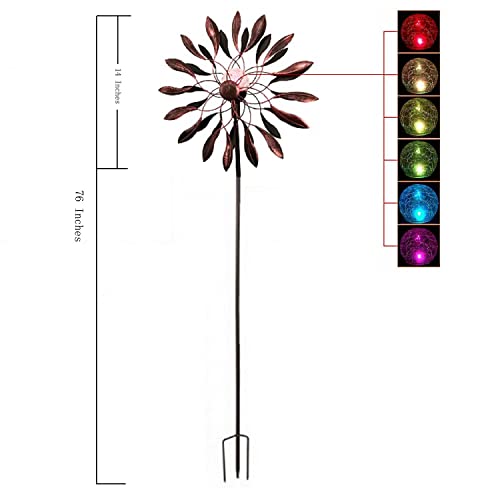Tiuauit Leaves Windmill Vintage Bronze Wind Spinner Outdoor Metal Art Solar Wind Runner Willow Patio Lawn Garden Decor #TOP3