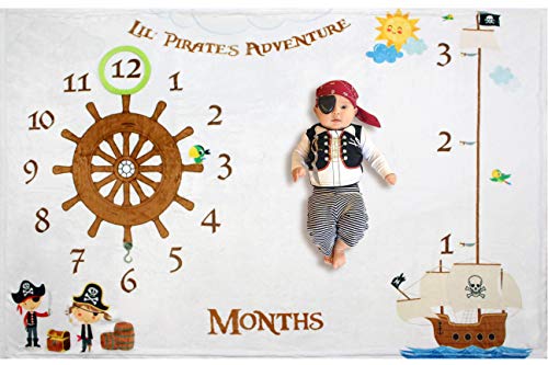 Lil Pirate Adventure Baby Monthly Milestone Blanket Backdrop Set for Boys & Girls | Large 60