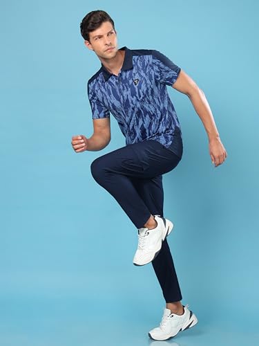 Image of TECHNOSPORT Men's Slim Fit Polyester Sporty Print Athleisure Polo T-Shirt with Half Sleeve, Moisture Wicking and Quick Dry