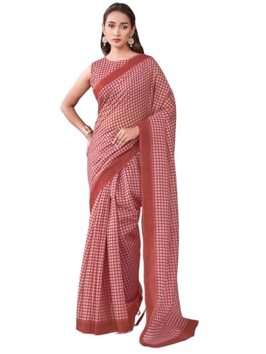 Image of Satrani Women's Chanderi Printed Saree with Unstitched Blouse Piece