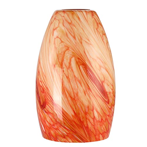 Image of Hand Blown Art Glass Lamp Shade for Light Replacement Oval Glass Light cover Shade Height 7.5inch,Fitter 1.65inch,Max Diameter 4.7inch for mini pendant ceiling light fixture (Amber Red)