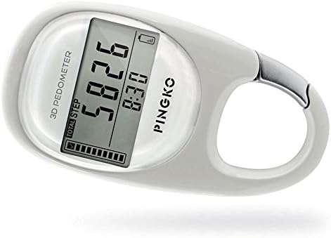 PINGKO 3D Carabiner Walking Pedometer Best Activity Fitness Tracker (White)