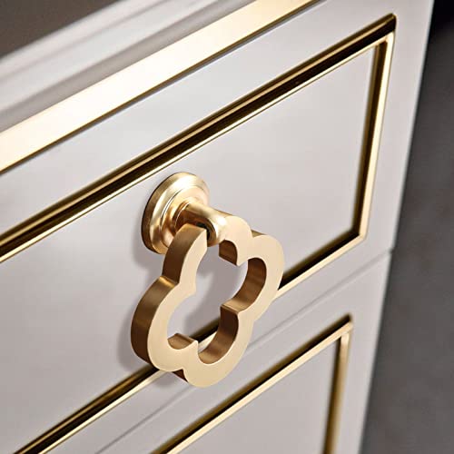 Woow Depot [6 Pack] Gold Flower Cabinet Knobs, Zinc Alloy Brushed Brass Cabinet Ring Pulls Dresser Handles Furniture Hardware For Kitchen Cupboard Drawers Closet Door,Easy To Install #TOP3