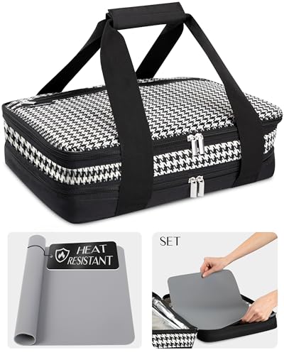 Nestamor Insulated Casserole Carrier & Insulated Food Carrier – Sturdy Casserole Dish Carrier for 9”x13” or 11”x15” Baking Dishes – Cold & Hot Bag For Food – Insulated Food Bag [Houndstooth]