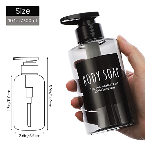 Image of Empty Shampoo Bottles, Segbeauty 10.1oz Plastic Pump Dispenser Bottle, 3pcs 300ml Refillable Shampoo Pump Bottles for Shower, Grey Pump Bottles for Body Soap Shampoo Hair Conditioner Hotel Bathroom
