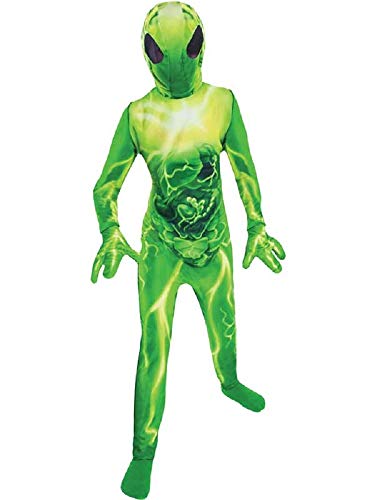 amscan-Green All In One Alien Costume With Hooded Mask-Age 4-6 Years-1 Pc Disfraz de alienígena con capucha, color verde, dibujo animado, Âge : 5/6 años. Hauteur : 110-116 cm. Tour de (Amsan 997689)