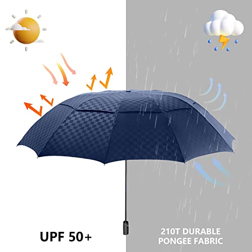 Satol 62 Inch Large Automatic Golf Umbrella, Windproof Double Canopy Vented 8 Ribs Sturdy Folding Umbrella, Upf 50+ Portable Wind Resistant Sun & Rain Compact Umbrellas For Travel (Navy Blue) #TOP4