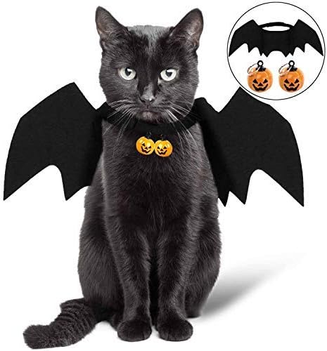 Cat Halloween Costume - Cat Bat Wings - Pet Bat Costume for Small Dogs and Cats with 2 Pcs Pumpkin Bell