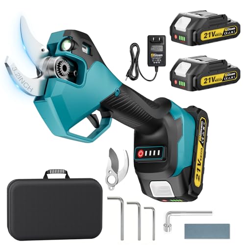 Blue highsam cordless electric pruning shears with LED light — the widest opening at 3.2 inches