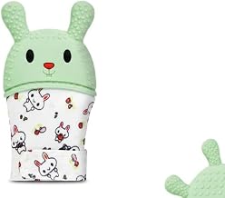 Baby Teething Mitten Glove with Food Grade Silicone Teether | Soft Anti-Scratch Hand Mittens for Infants | BPA-Free Self-Soothing Chew Toy for Babies 3-12 Months (Green)
