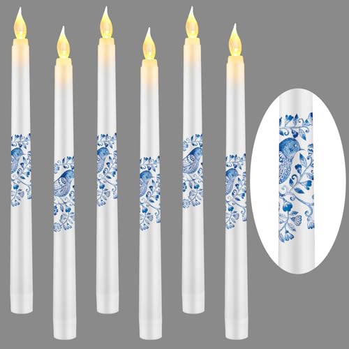 Image of Conelist 6 Pcs Chinoiserie Flameless Candles 10 Inch Blue and White Candles Battery Operated LED Candlesticks Chinoiserie Decor for Wedding Table Centerpiece Home Party Decor Gifts