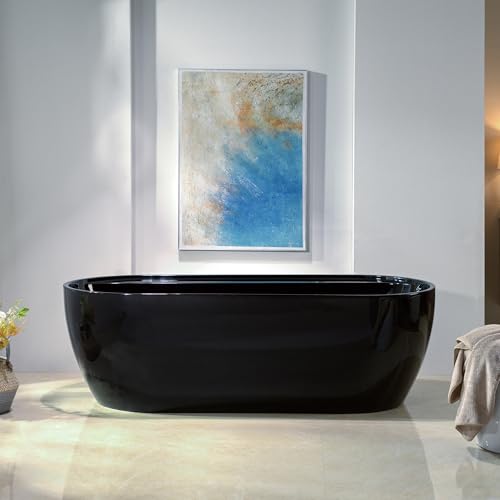 WOODBRIDGE 72" L x 35-3/8" W Freestanding Contemporary Acrylic Soaking Bathtub in Glossy Black Inside and Outside with Matte Black Drain & Overflow,B8859-MB by WOODBRIDGE - Used condition - US$846.91