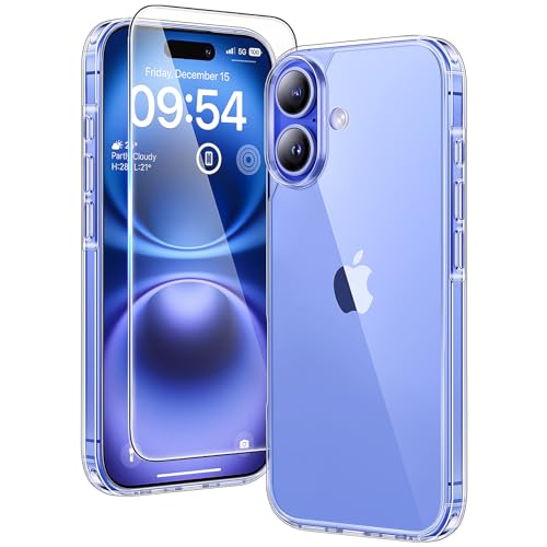 TAURI 3 en 1 para Funda iPhone 16, con 2X HD Protector de Pantalla, [No Amarillea] [Protección de Grado 15 FT] Funda de Teléfono a Prueba de Golpes para iPhone 16 6.1 Pulgadas, Transparente