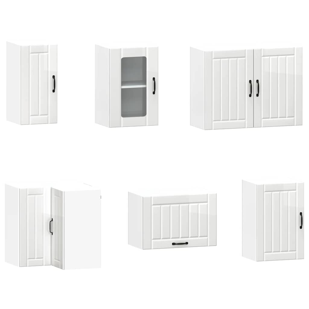 Lucca - Set di mobili da cucina da 11 pezzi, in legno bianco lucido, molto capiente, armadietto pensile, armadio ad angolo, comò per cucine moderne