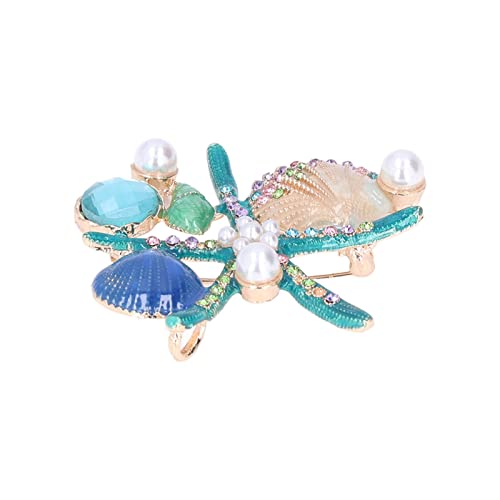 Image of Women Rhinestone Pearl Brooch, big Colorful sea starfish Brooch Pins Fancy Vintage Style shell Crystal Broches Dress Accessories Jewelry Boutonniere Corsage for Hat Bag Suit Tie Gift Wedding