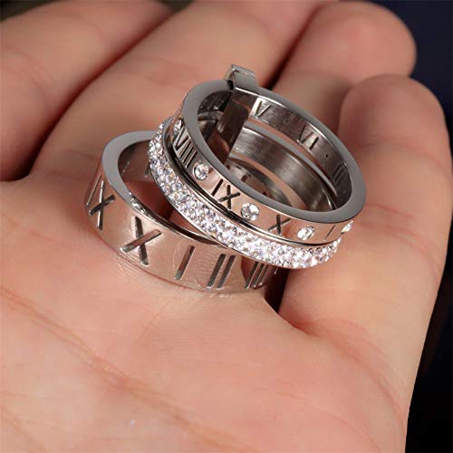 Jaline Stainless Steel Cz Zirconia Roman Numeral Ring For Women Girls 3 In 1 Spinner Rings (Silver, 8 Runs Small) #TOP4