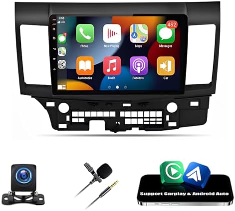 4+64G Android 15 Car Stereo Radio for Mitsubishi Lancer 2007-2012 Head Unit with Carplay Android Auto, 10'' Car Player with GPS Bluetooth WIFI FM/AM/RDS SWC Mirror Link Backup Camera Mic